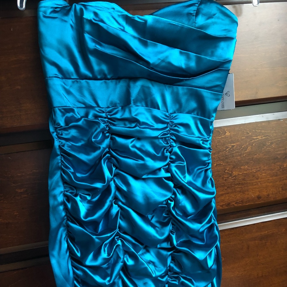 Strapless NWT turquoise satin dress